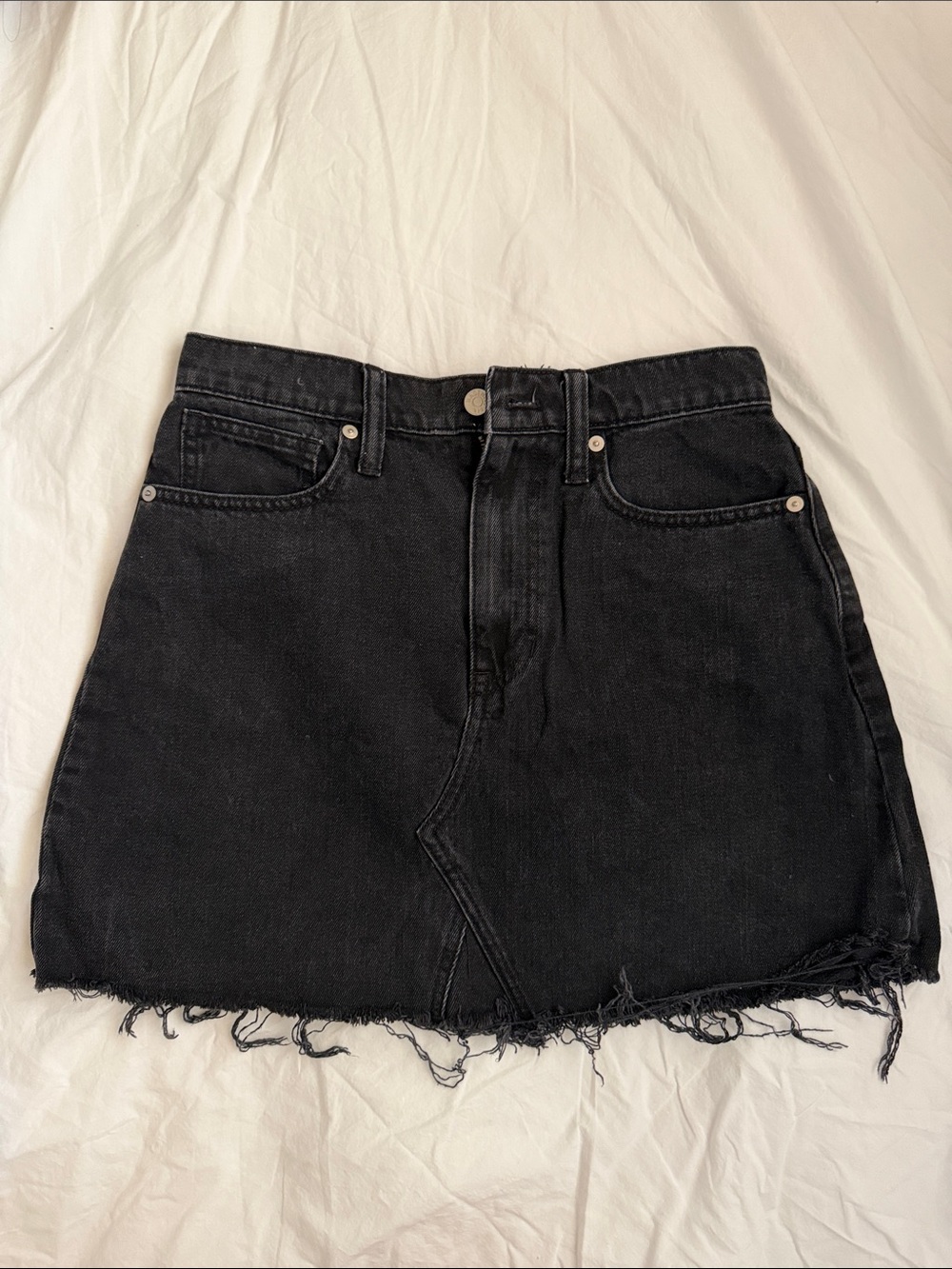 Madewell Frayed Hem Denim Frisco Mini Skirt Black 27